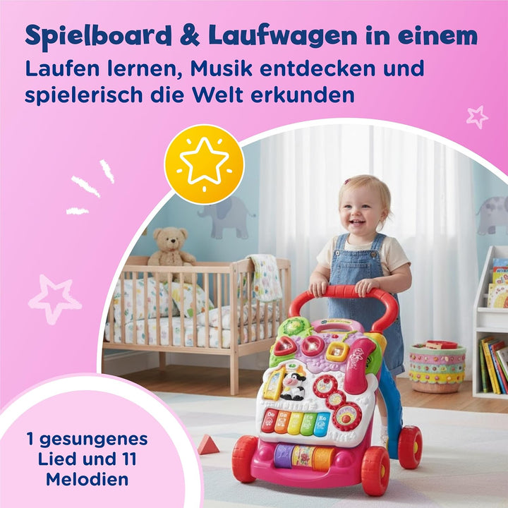 VTech Baby Spiel- und Laufwagen pink – Lauflernwagen mit regulierbarer Geschwindigkeit, Musik und ab