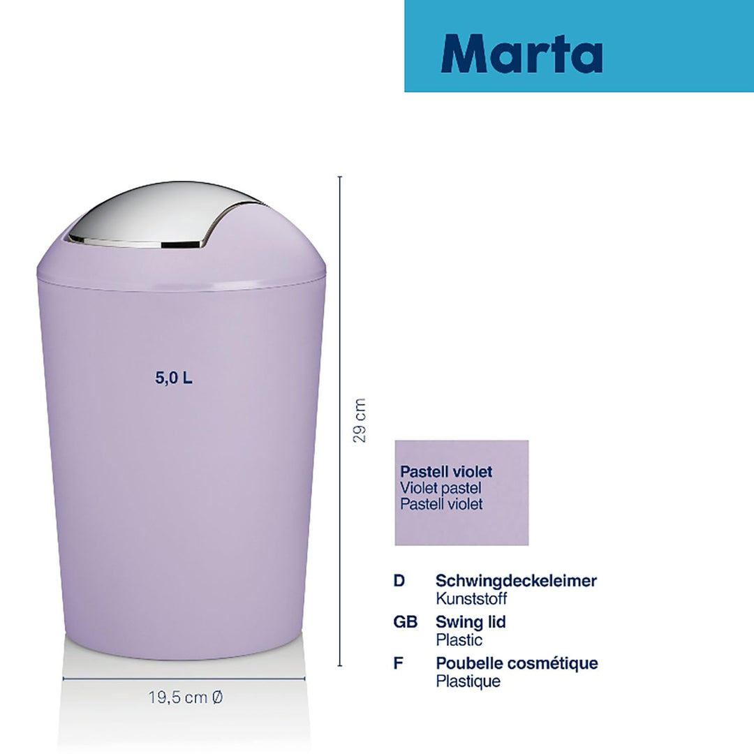 kela Schwingdeckeleimer violett, Kosmetikeimer 5l mit Schwingdeckel, Kunststoff, MARTA, Mülleimer Ba