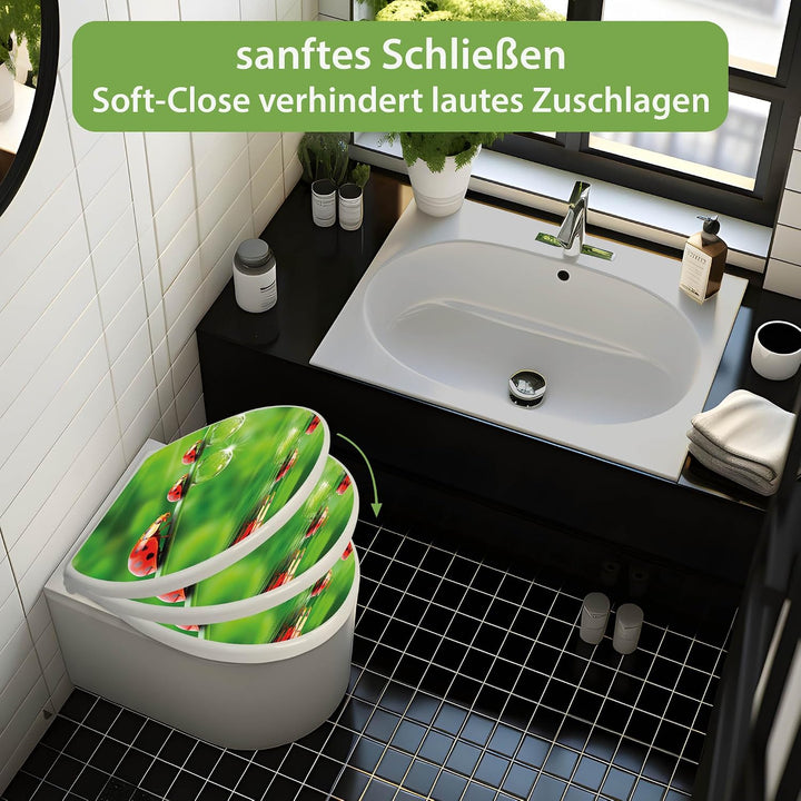 banjado Toilettendeckel mit Absenkautomatik 44,5x37cm - Soft Close Toilettensitz - WC Sitz mit Absen