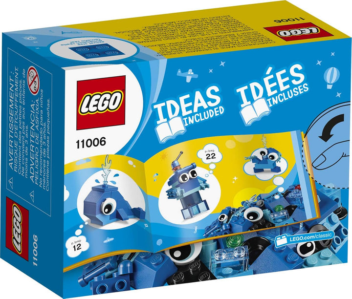 LEGO 11006 Classic Blaues Kreativ-Set, kreatives Spielzeug ab 4 Jahren mit Spielzeug-Wal, Zug, Robot