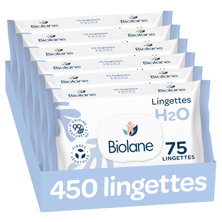 BIOLANE - Babytücher mit Wasser – 450 Tücher – 6 x 75 Stück – sanfte und effektive Reinigung – ab de