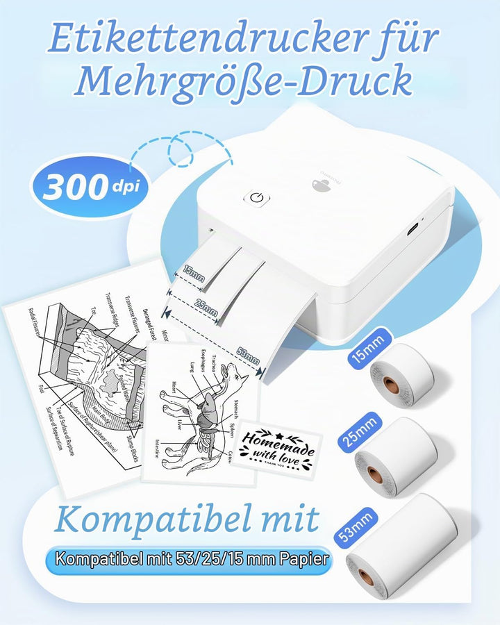 Phomemo Mini Drucker für Smartphone, Aufgerüstet 300 DPI Mini Thermodrucker P2S Sofortbilddrucker fü
