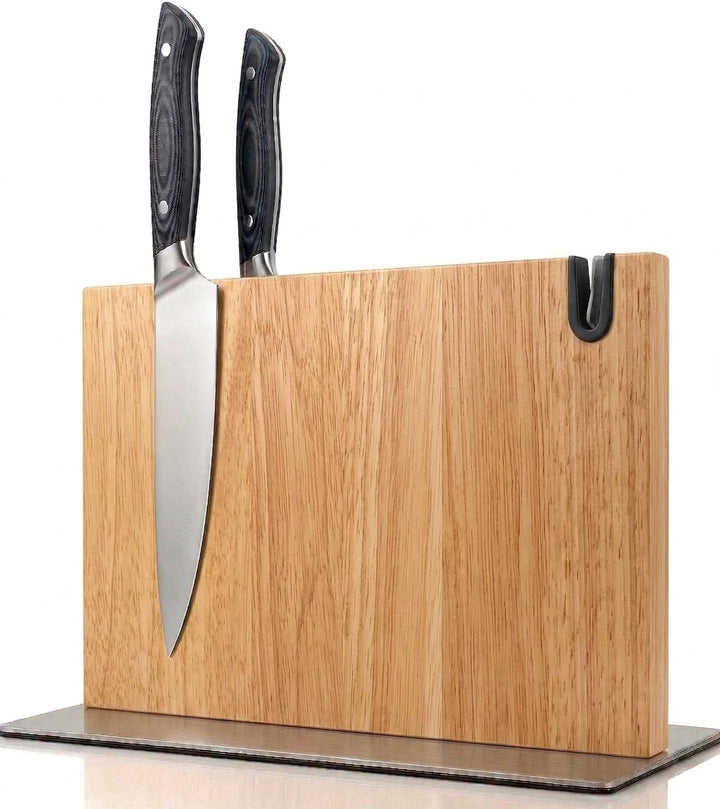 Magnetischer messerblock XL aus Holz mit Messerschärfer. Universal Messerhalter magnetisch ohne Mess