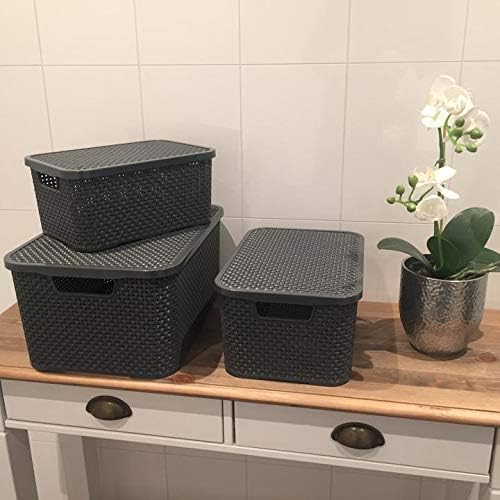 BranQ - Home essential Korb in Rattan Design 2er Set Grösse S 7l, Kunststoff PP, Anthrazit, 7 l 7 l