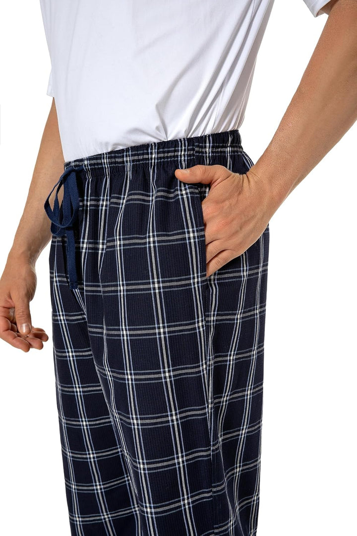 Jveyvth Herren Pyjamahose 100% Baumwolle kariert Schlaf &amp; Lounge Hose, PJ Hose mit Taschen und Knopf