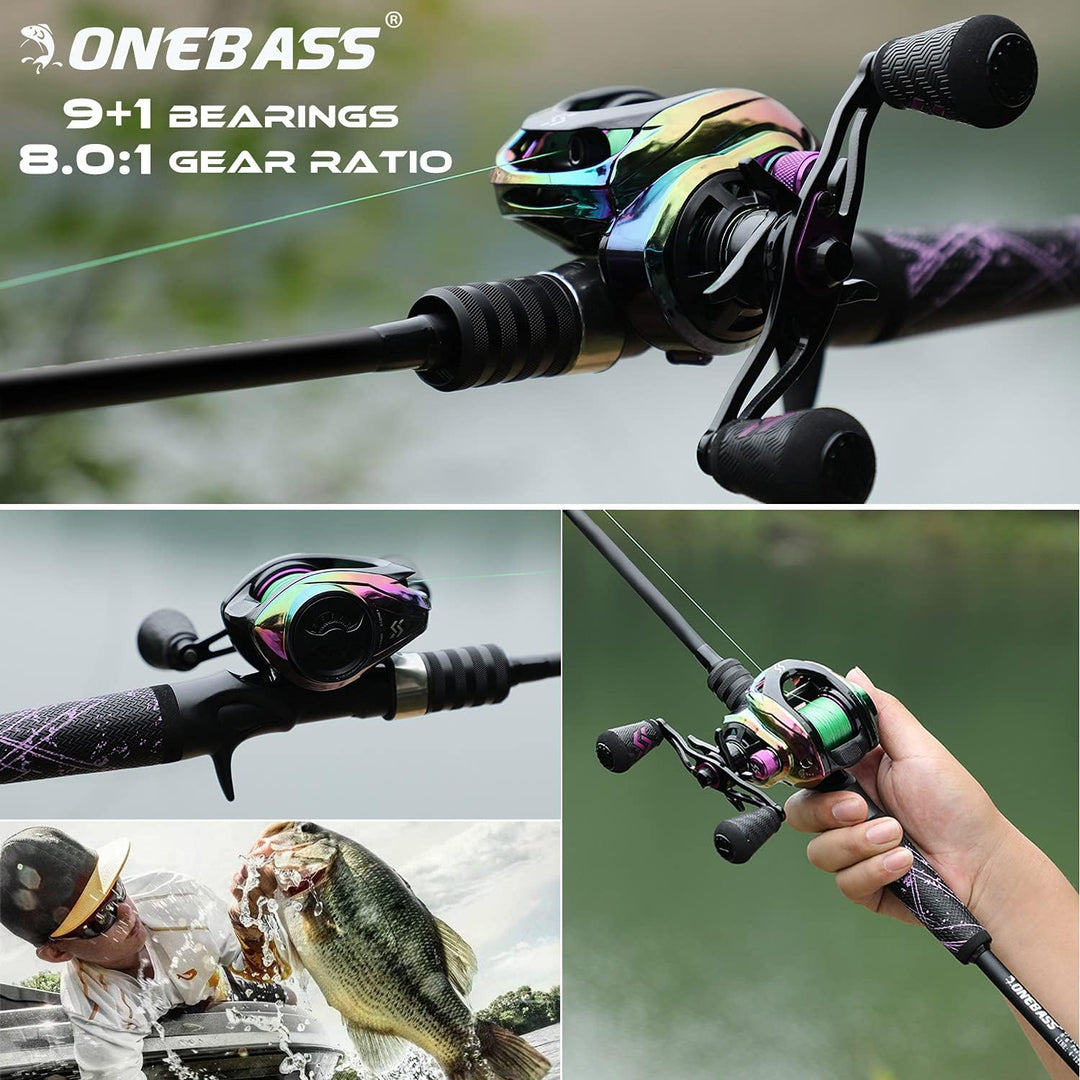 One Bass Angelrute und Angelrolle, Baitcasting-Kombination mit SuperPolymer-Griff, Schwarz 6'6"Mediu