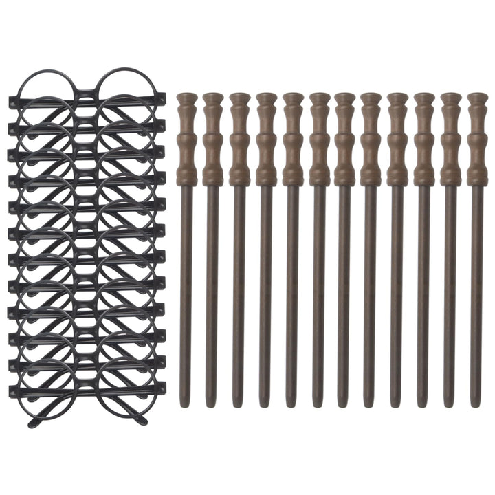 Cosplay Zauberer Partyzubehör Set – Zauberstab Bleistifte,Zauberbrille mit rundem Rahmen ohne Gläser