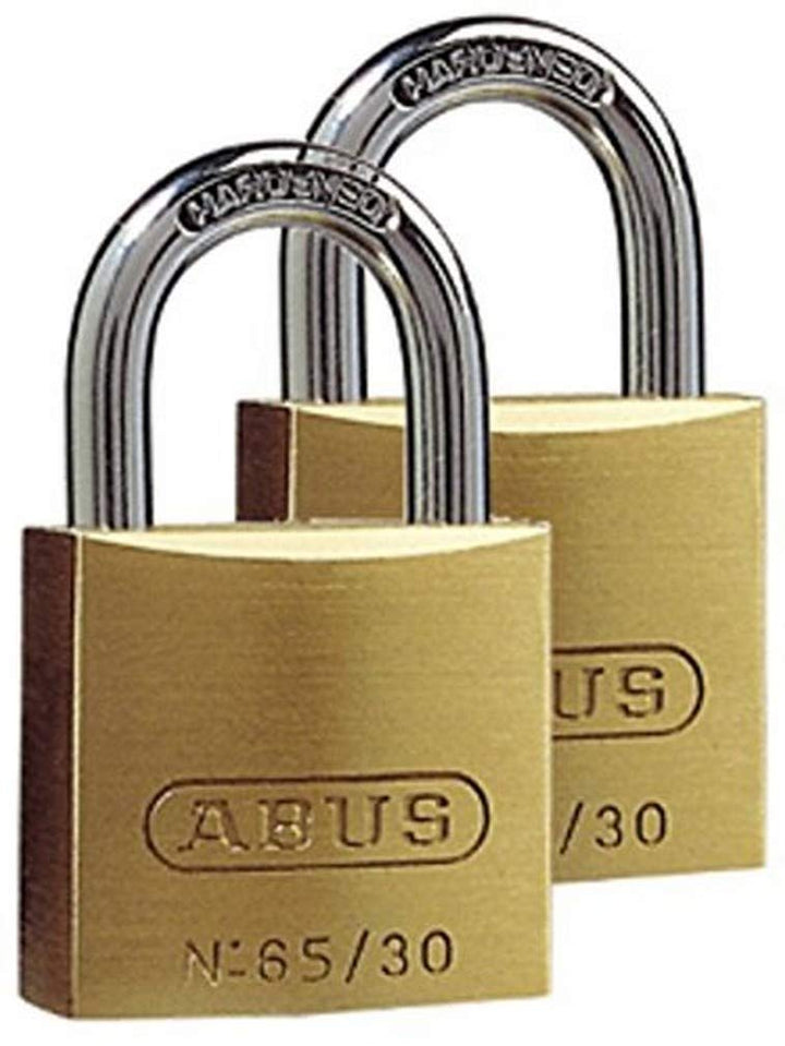ABUS Vorhängeschloss Messing 65/30 - 2er Set, gleichschliessend - Schlosskörper aus massivem Messing