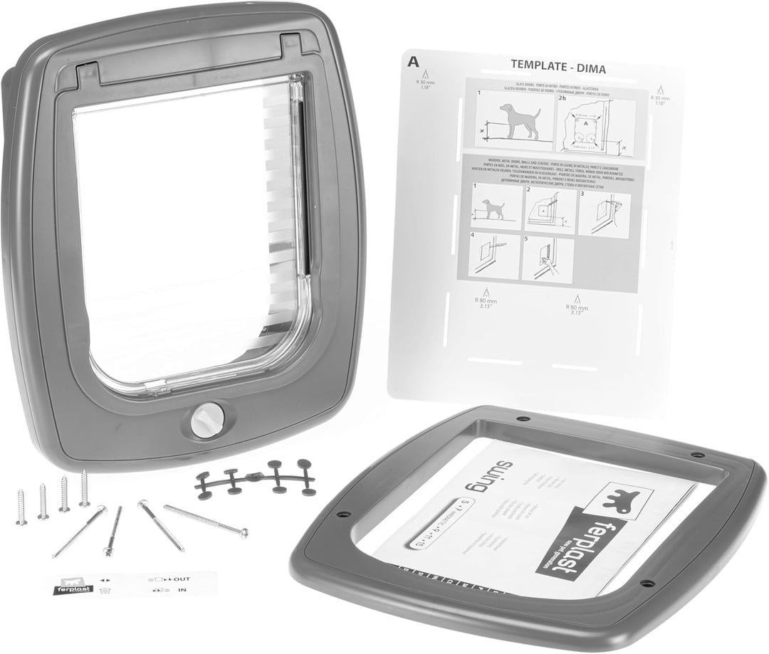 Ferplast Haustiertür für Hunde und Katzen SWING 9 Katzenklappe Pendeltür, Universaleinbau, 4-fach st