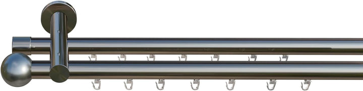 indeko COLUMBES, Gardinenstange mit Innenlauf Ø 16 mm auf Mass, 2-Lauf, edelstahloptik, Komplettset