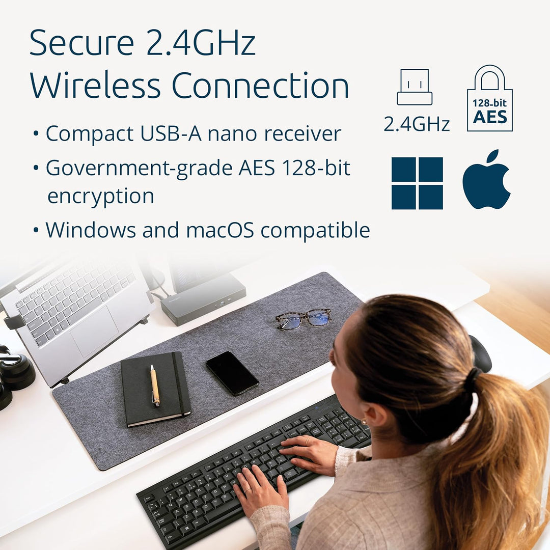 Kensington KM150 EQ Kabelloses Desktop-Set, QWERTZ, kompatibel mit Windows und MacOS, Full-Size-Tast