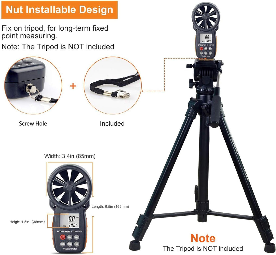 BTMETER BT-100WM Digitaler Anemometer Handheld Windmesser digital LCD Wind Speed Meter Gauge,Präzise
