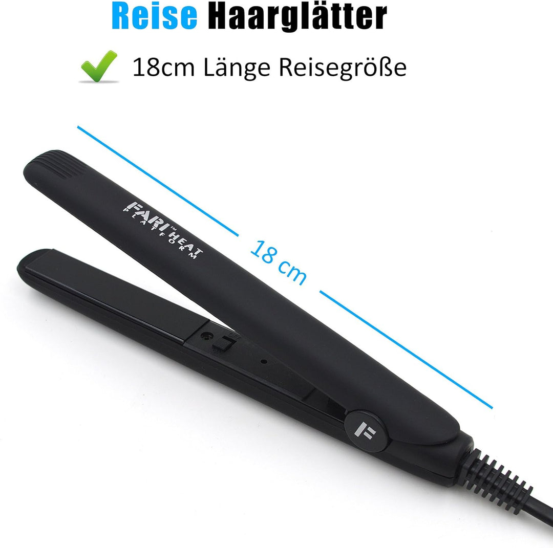 FARI Reisen Mini Haar Haarglätter, Keramik Turmalin Haar Glätteisen Mit Reisetasche, Automatischen U