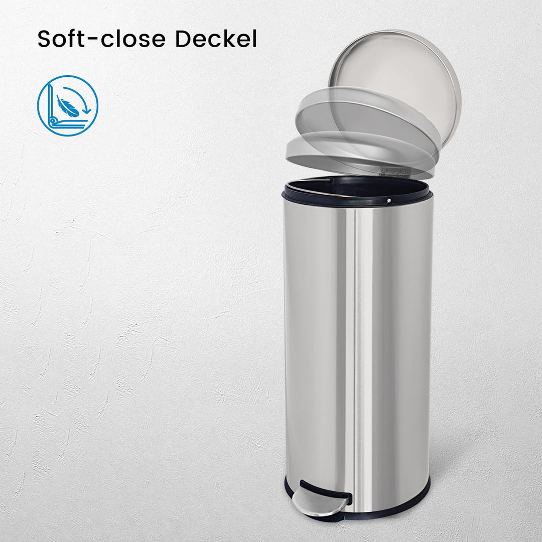 Mülleimer,30L Tretmülleimer mit Softclose-Deckel,30 Liter Abfalleimer mit Fusspedal,Rund Mülleimer m