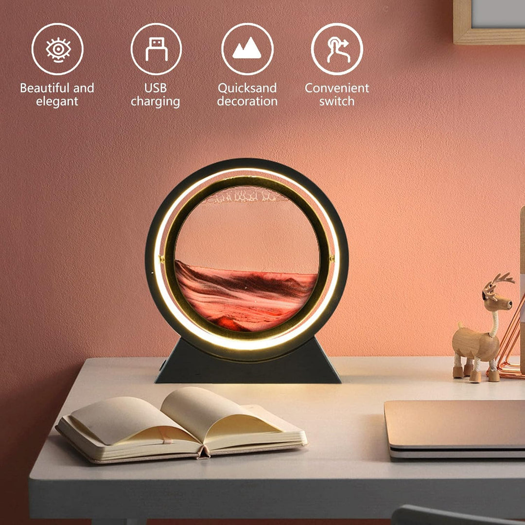 kyaoayo Sandbild Zum Drehen mit LED Nachtlicht，10" Dynamisch 3D Sandbilder zum Drehen，Tiefsee Sandbi