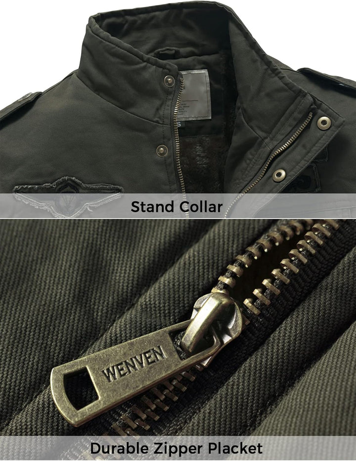 WenVen Herren Klassisch übergangsjacke Winter Warme Jacke Lässige Outdoor Winddichter Mäntel Verdick
