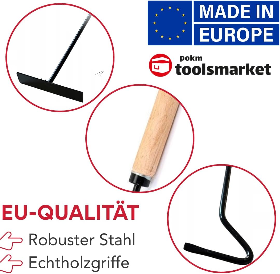 pokm toolsmarket - SET 50cm Schürhaken + 70cm Ascheschaber mit Holzgriff, Kaminbesteck Reinigungsset
