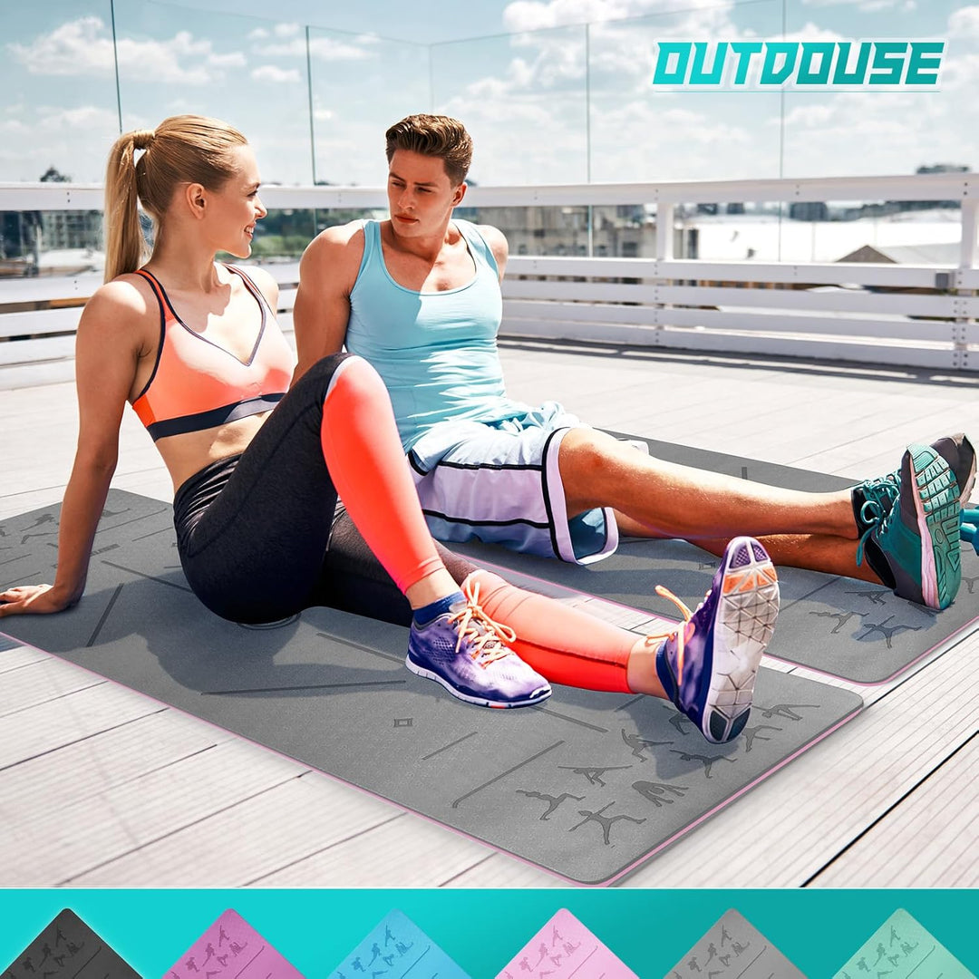 OUTDOUSE Yoga Matte, TPE 6mm Dicke Hautfreundliche Yogamatte Rutschfest Gymnastikmatte Pilates Gymna