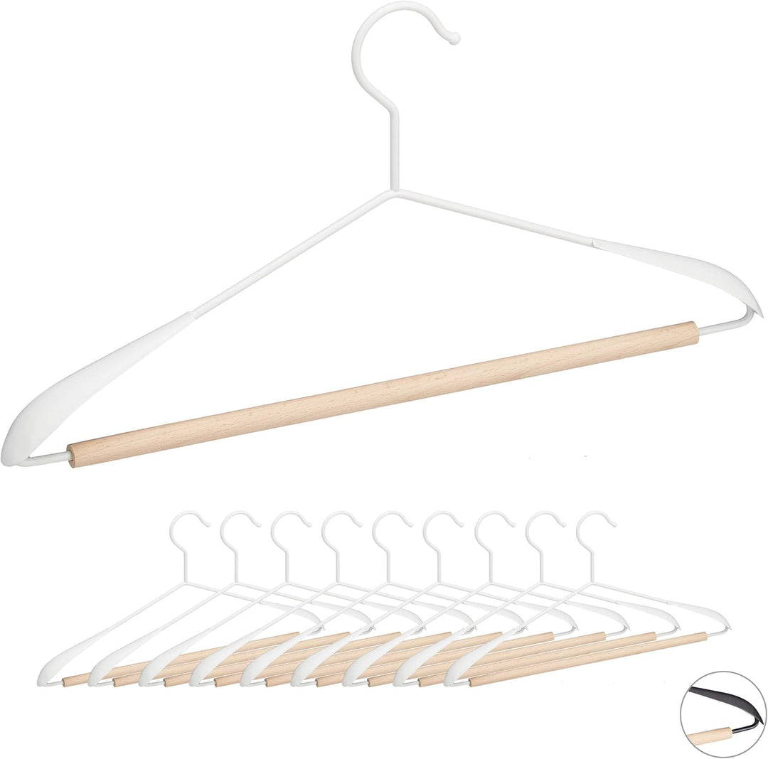 Relaxdays 10 x Kleiderbügel, Anzugbügel mit Hosensteg, T-Shirts, Jacken & Hosen, Holz & Metall, 43 c