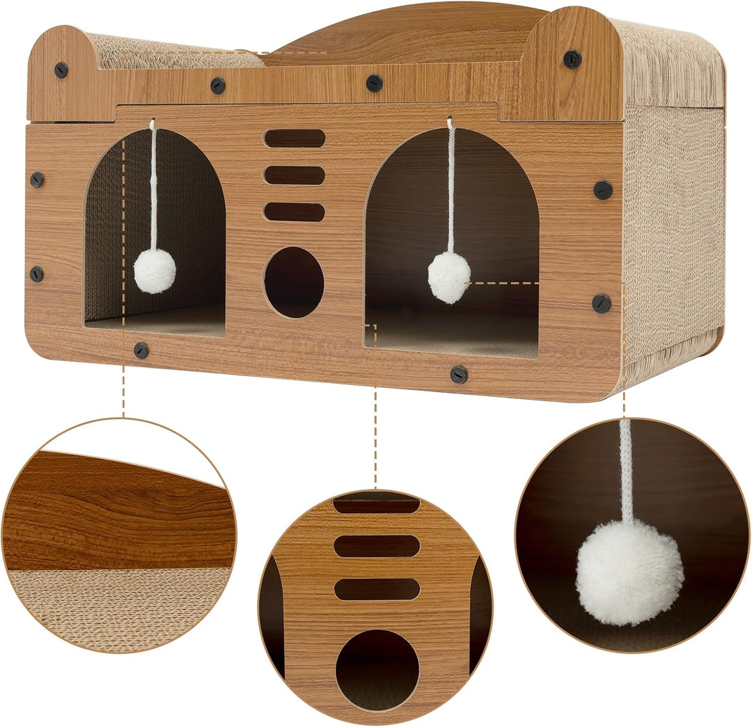 Kratzbrett für Katzen, 2 Schicht Kratzpappe Katzenhaus mit Höhle und Spielball, Kratzpad Lounge, Kat