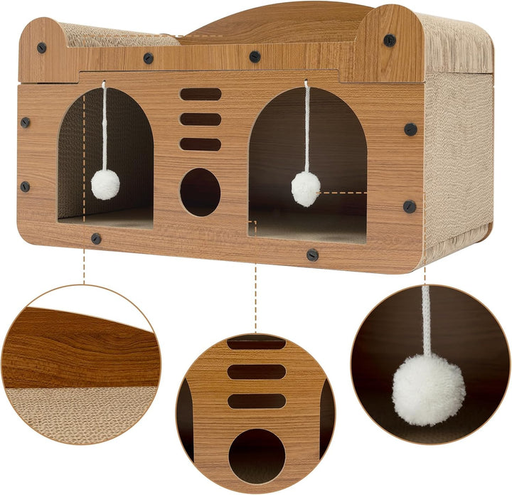 Kratzbrett für Katzen, 2 Schicht Kratzpappe Katzenhaus mit Höhle und Spielball, Kratzpad Lounge, Kat