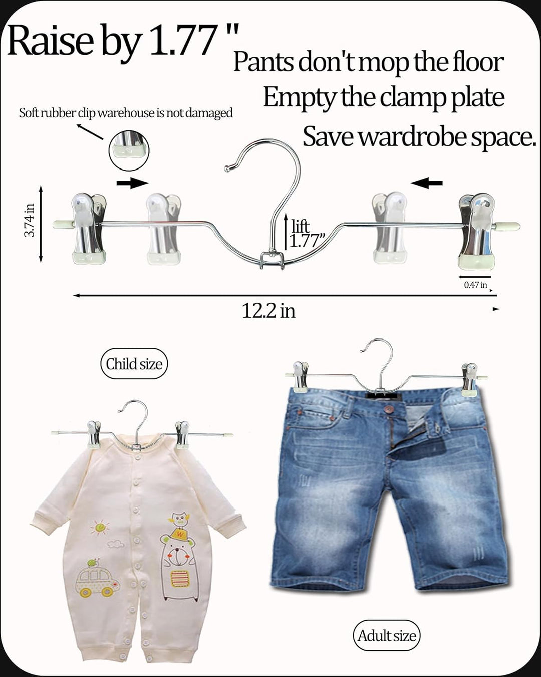 WJWSKI Hosenbügel, 20 Stück kleiderbügel Hosen, hosenbügel klemmbügel platzsparend aus Metall, Rockb
