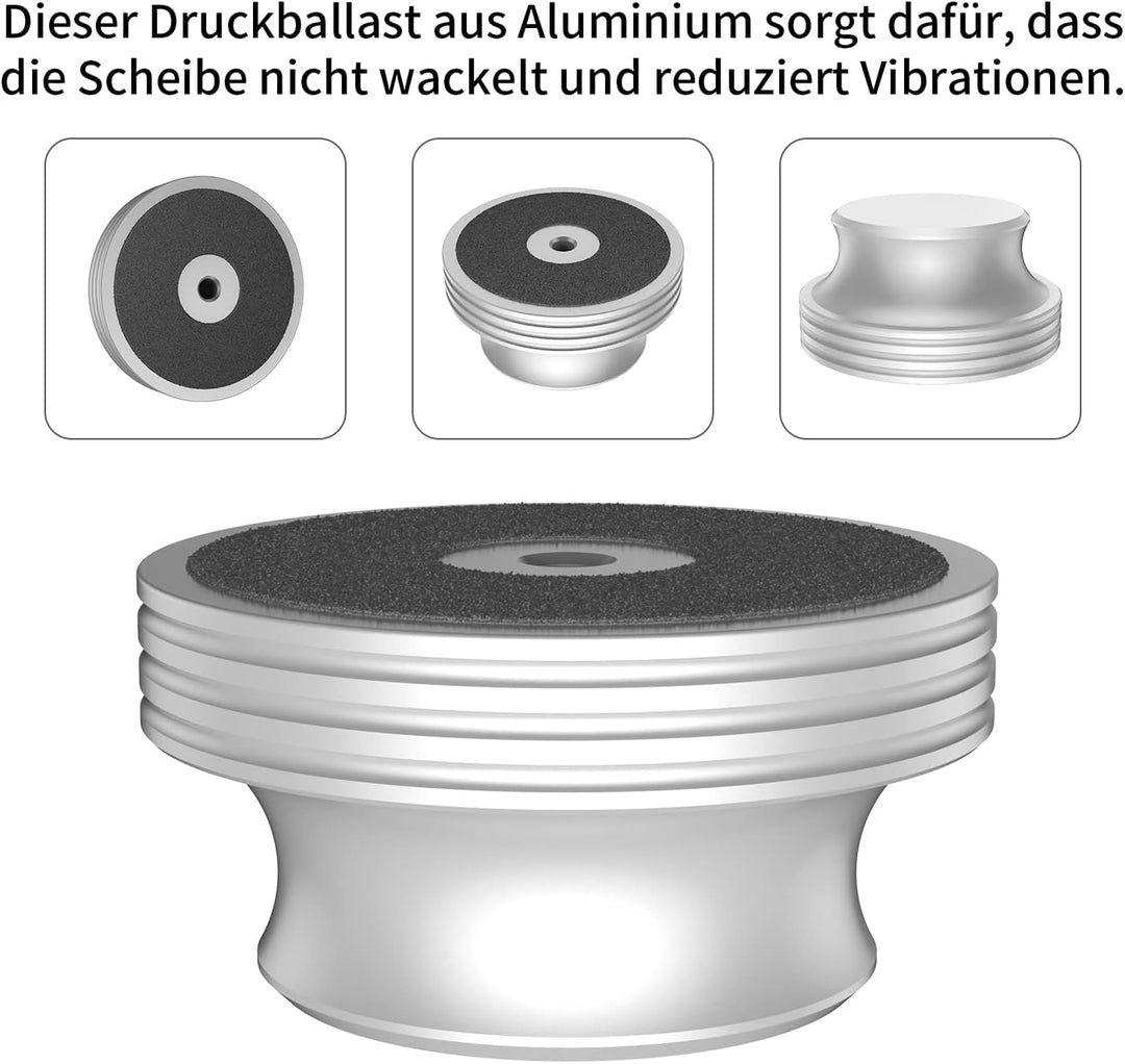 Brollitest Plattenspieler Stabilizer, Gewicht 404 g Durchmesser bis zu 7mm Aluminium LP Vinyl Platte