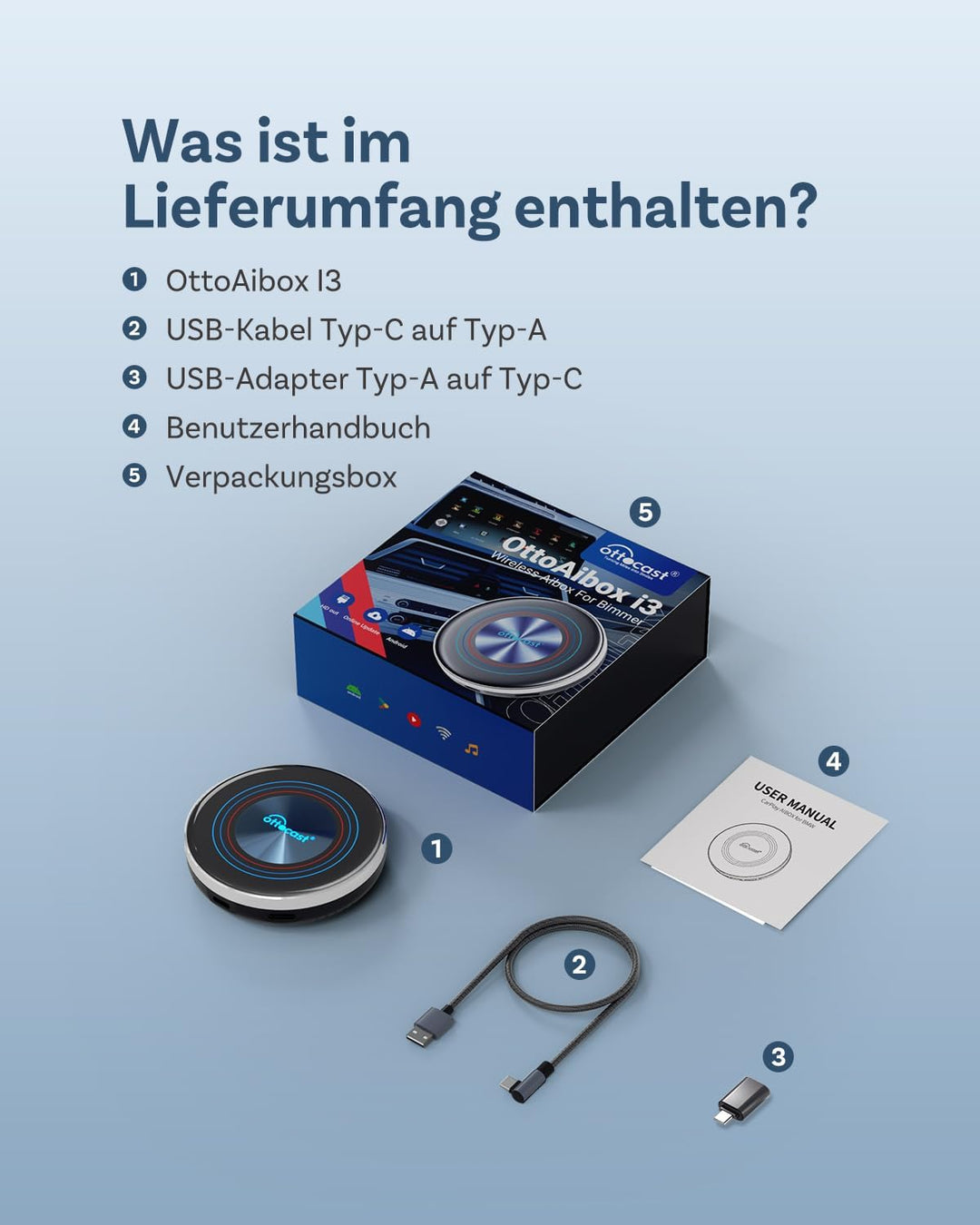 2026 Ottocast I3 AI Box für BMW, Wireless CarPlay Adapter mit Netflix/YouTube Unterstützung, Android
