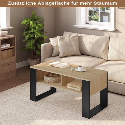 WOLTU Couchtisch mit Stauraum, Beistelltisch fürs Wohnzimmer, Wohnzimmertisch modern, rechteckiger K