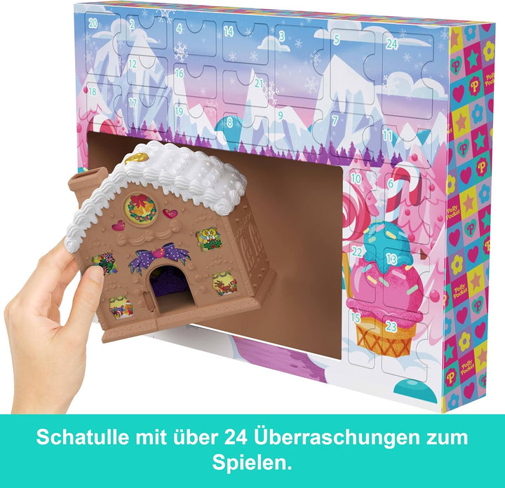 Polly Pocket Adventskalender mit Polly Pocket Puppe, Lebkuchenhaus-Spielset zum Selbermachen mit 24
