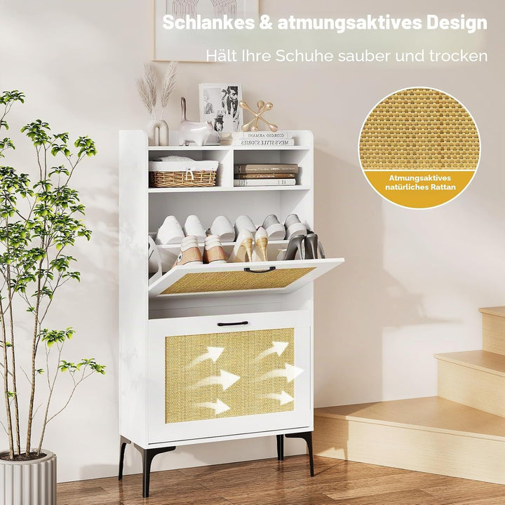 Dripex Schuhschrank, Schuhkipper mit 2 Flip-Schubladen,Schuhregal schmal mit Metallfüssen, verstellb