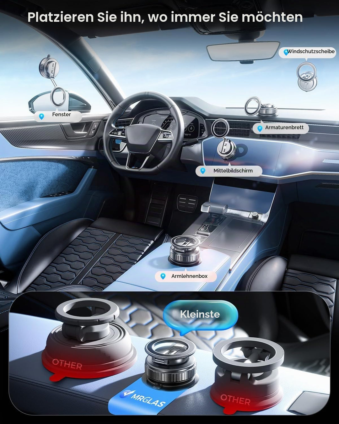 MRGLAS 360°Drehbare Vakuum Handyhalterung Auto Magnetische, Magsafe Handyhalterung, KFZ Autohalterun