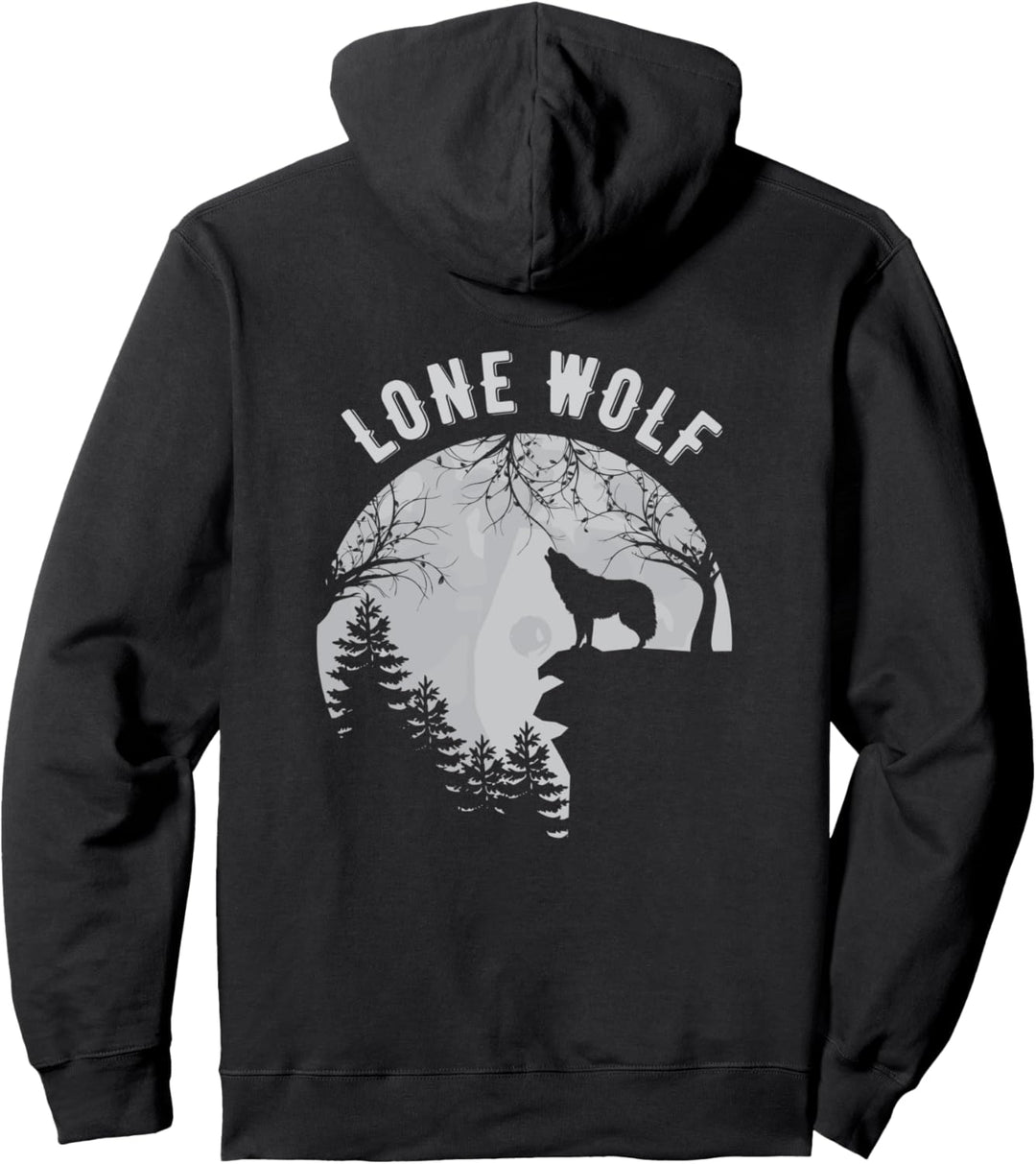 Lone Wolf heulend im Mond, Retro-Silhouette, grau Pullover Hoodie