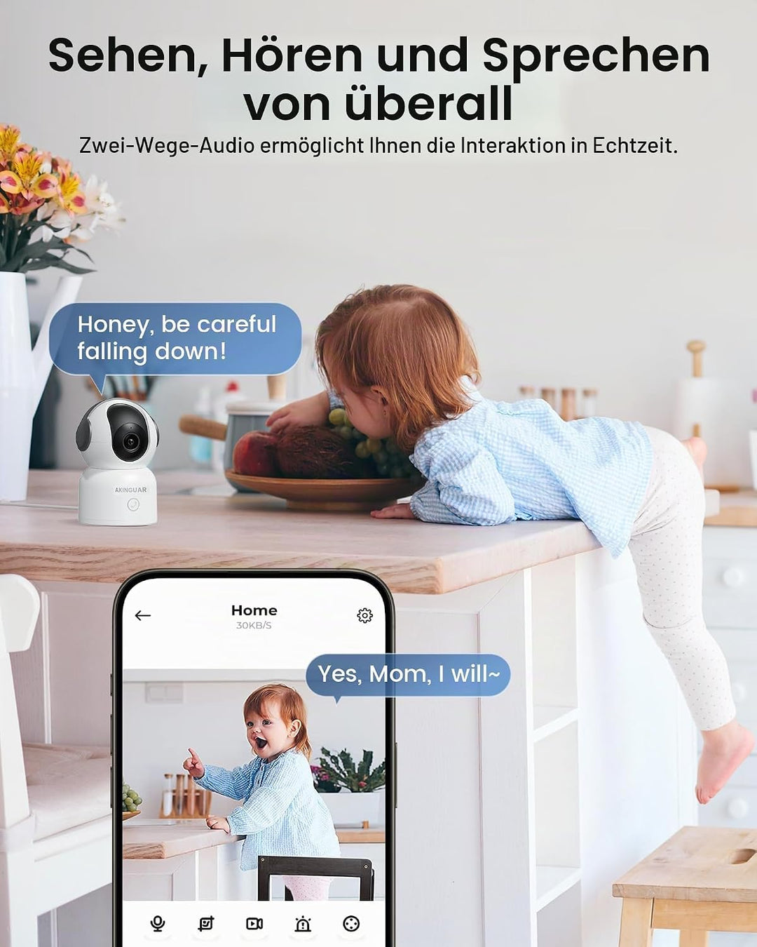 2K 3MP Überwachungskamera Innen, 2,4/5GHz WiFi,360° PT Innenkamera mit 32GB Karte,mit IR Nachtsicht,