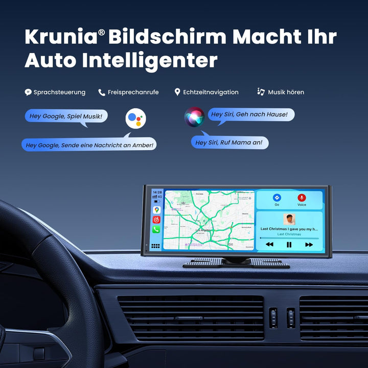 Krunia 9,26" Drahtloses Tragbares CarPlay Display für Apple CarPlay & Android Auto, OTA-Updates, Rüc