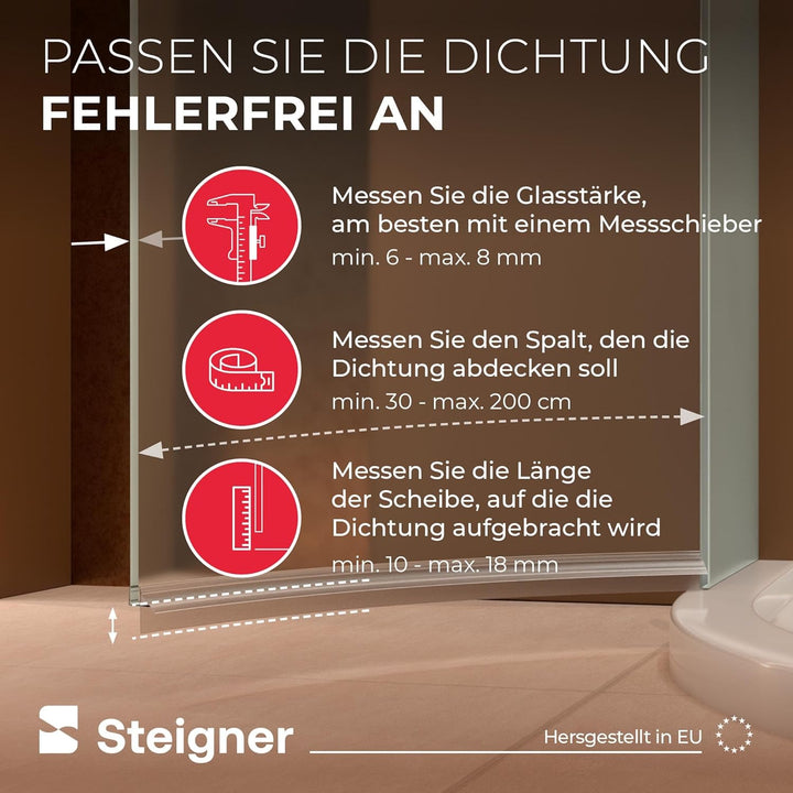 STEIGNER Duschdichtung, 140cm, Glasstärke 6/7/ 8 mm, Vorgebogene PVC Ersatzdichtung für Runddusche,