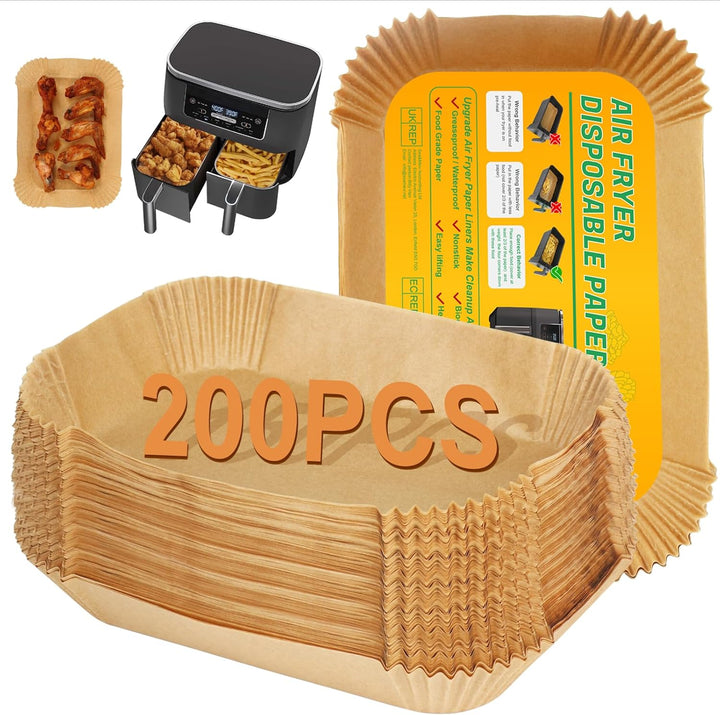 BYKITCHEN 200 Stücke Backpapier für Heissluftfritteuse Ninja Double Stack XL 9.5L SL400EU, Airfryer