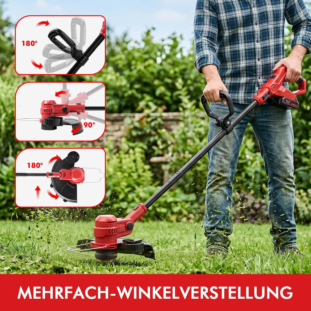 Rasentrimmer mit 2 x Akkus 1500mAh und Ladegerät, 2-in-1 21V Trimmen &amp; Kanten Trimmer, 12 Zoll Freis