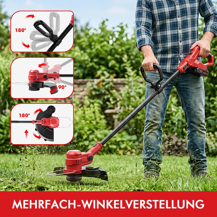 Rasentrimmer mit 2 x Akkus 1500mAh und Ladegerät, 2-in-1 21V Trimmen &amp; Kanten Trimmer, 12 Zoll Freis