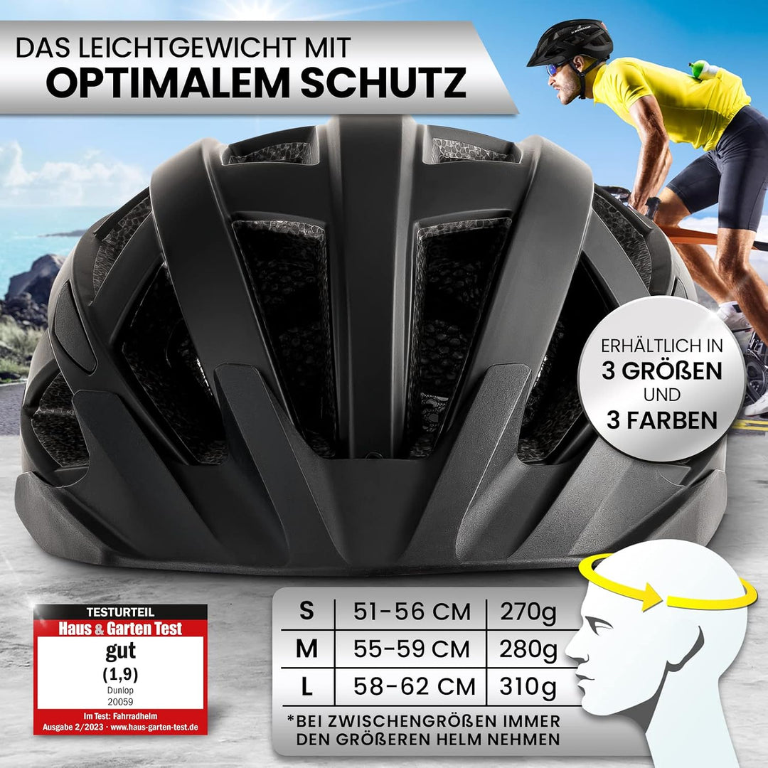 Dunlop Sports Fahrradhelm mit Licht - Sofort gesehen Werden - Ultraleichter Spezial Damen Herren Kin