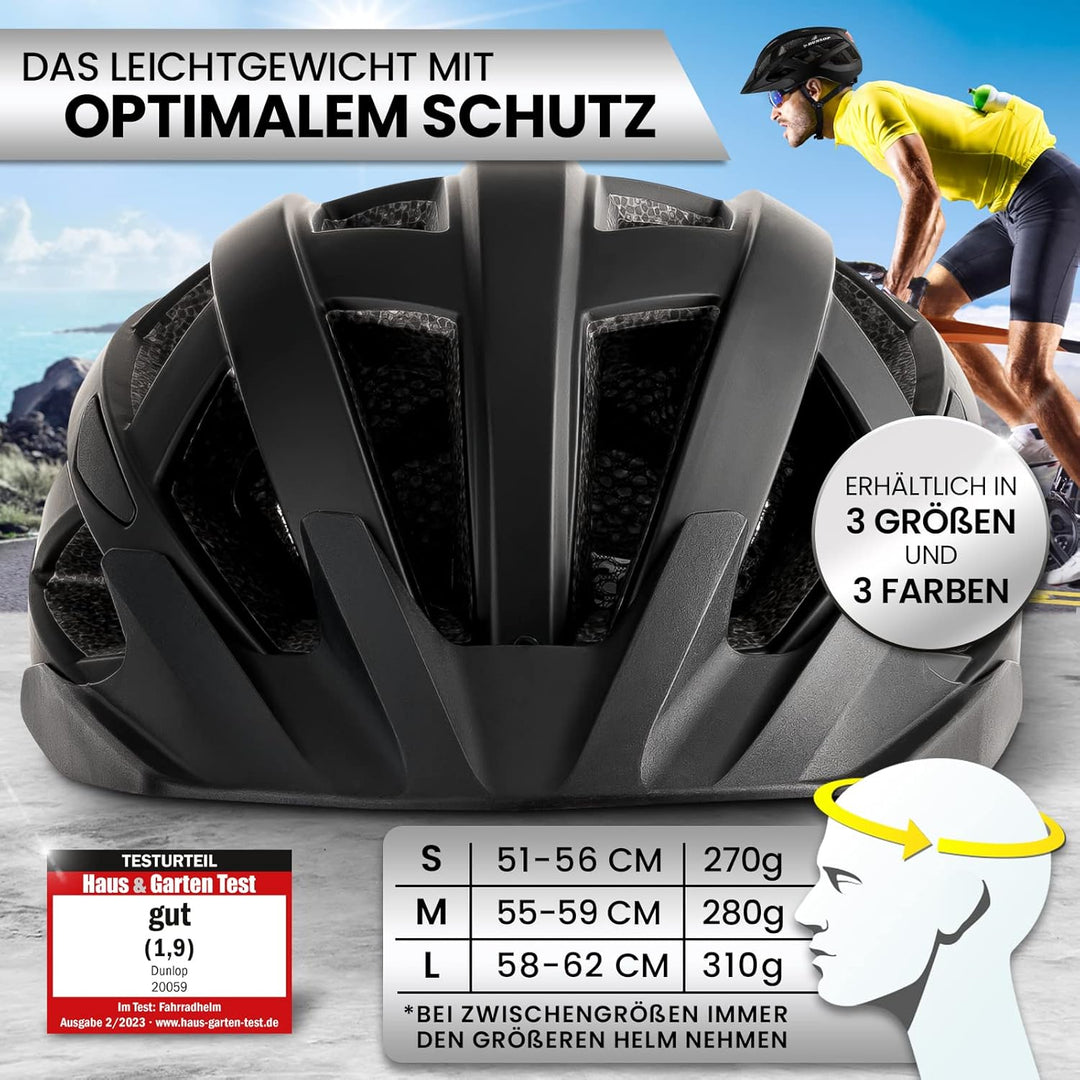 Dunlop Sports Fahrradhelm mit Licht - Sofort gesehen Werden - Ultraleichter Spezial Damen Herren Kin