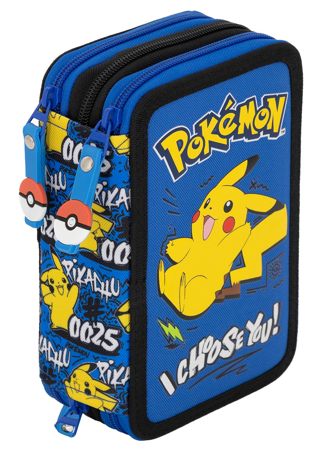 3-Fach Federmäppchen Jungen Gefüllt für Pokemon Fan – Schulmäppchen Set 46 Teile mit Radierbaren Sti