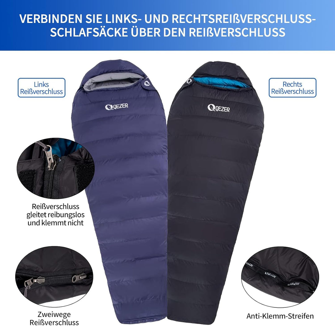 Daunenschlafsack,Warmer Leichter Winter Schlafsack 0°C bis -23°C für Erwachsener und Kind 4 Jahresze