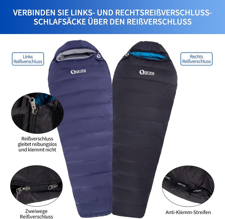 Daunenschlafsack,Warmer Leichter Winter Schlafsack 0°C bis -23°C für Erwachsener und Kind 4 Jahresze