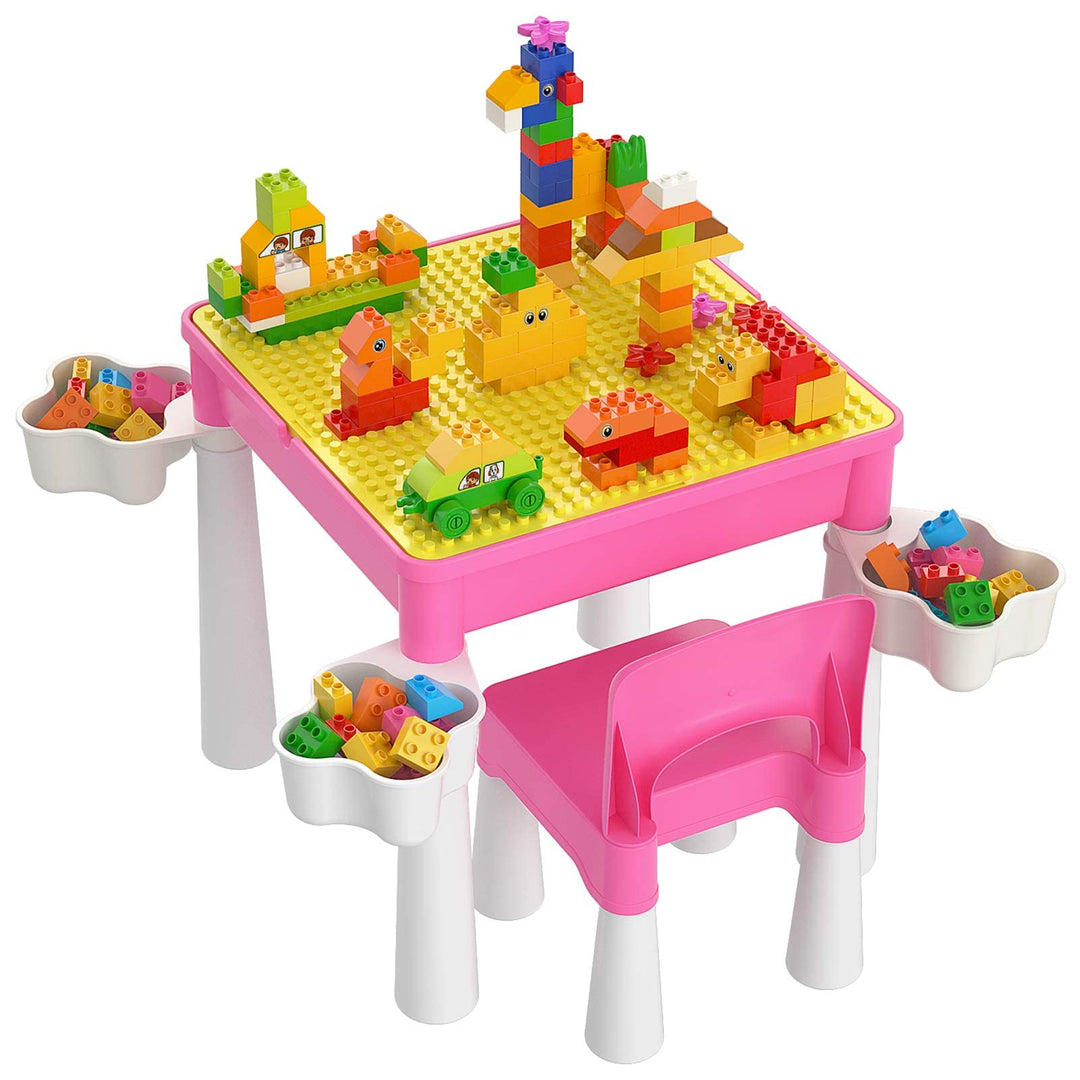 burgkidz Kindertisch mit Stühle, Kinder Tisch Stuhl Set für Prinzessin Mädchen mit 128 Stück Grosse