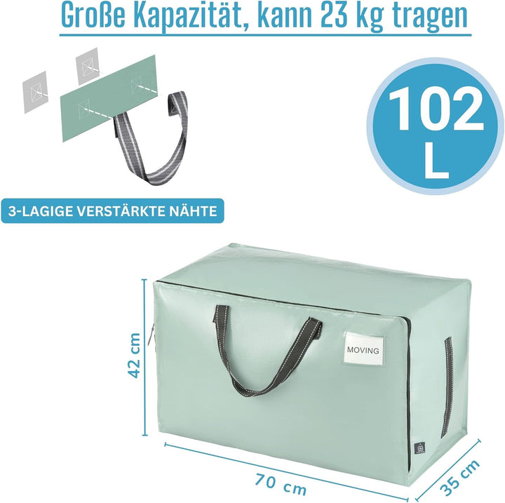 VENO 102 Liter Grosse Aufbewahrungstasche mit Deckel, Strapazierfähige Griffe und Reissverschlüssen