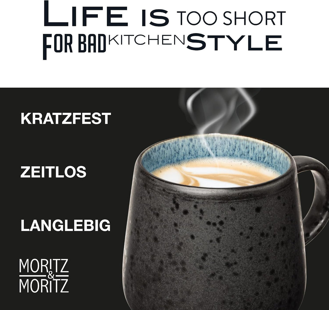 Moritz &amp; Moritz SOLID 4er Tassen Set Bunt - Kaffeebecher Set Aussen Schwarz - Robustes Steinzeug - S