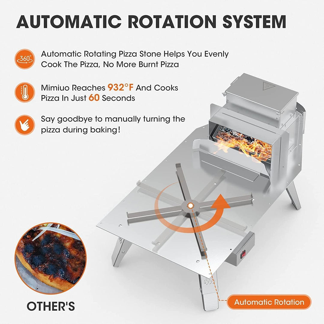 Mimiuo Outdoor Pizzaofen, Pelletofen für den Garten mit automatischem Drehsystem, Holzofen mit Pizza