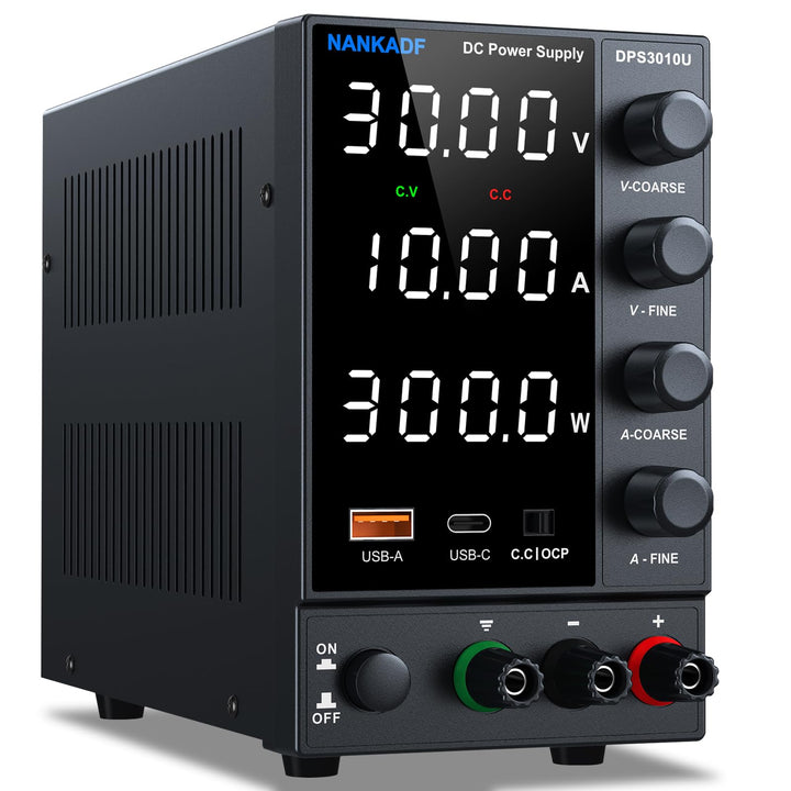 Labornetzgerät einstellbar 30V 10A, Variables DC-Netzteil mit USB-A/Typ-c-Schnellladeanschluss, hoch