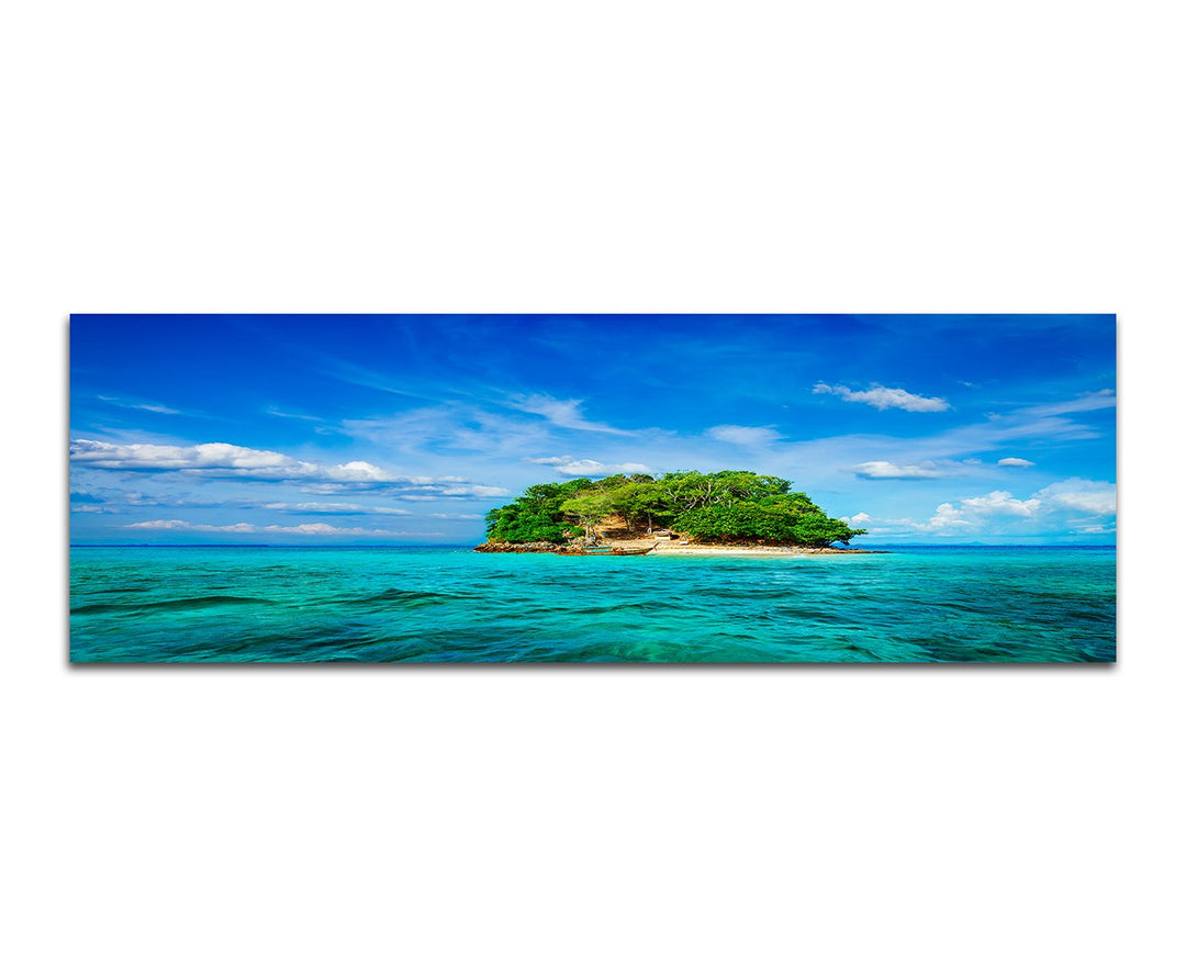 Paul Sinus Art Panoramabild auf Leinwand und Keilrahmen 150x50cm Thailand Meer Insel Boot Wolkenschl